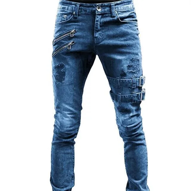 Motorcycle Personality Pop Stretch Skinny Jeans