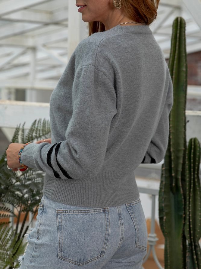 Stripes Knitted Color-Block Long Sleeve Sweater