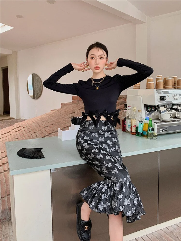 ZCSMLL Summer Black Bodycon Long Mermaid Skirt For Women 2022 High Waist Ladies Fishtail Skirt Korean Style Clothing