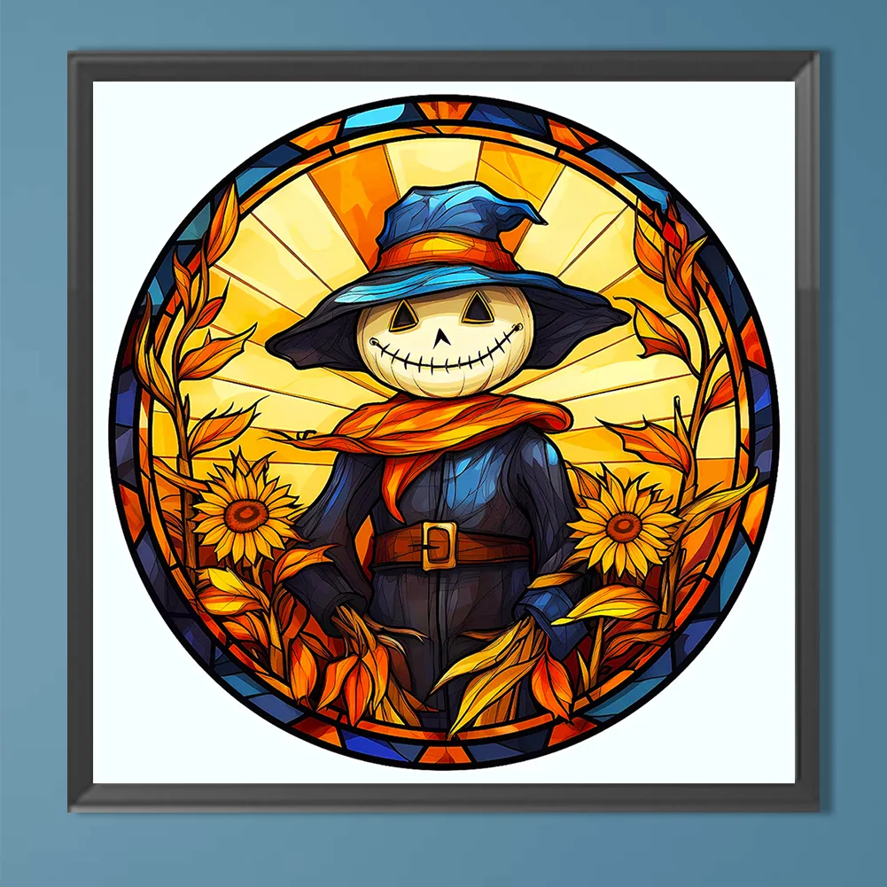 Diamond Painting - Full Round Drill - Stained Glass Pumpkin Scarecrow(Canvas|50*50cm)