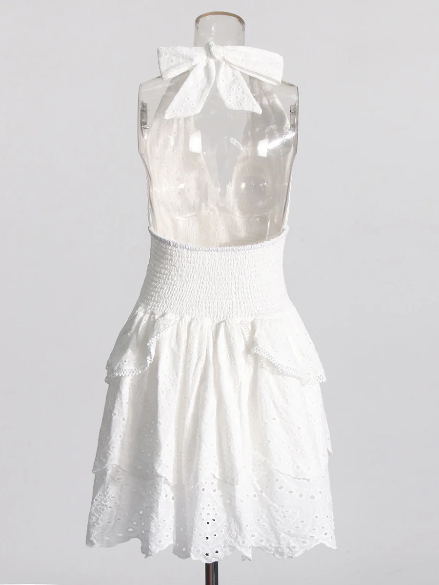 Brownm 2025 Spring Fashion Sexy Hanging Neck Slicing High-End Sleeveless Solid Color Dress Woman