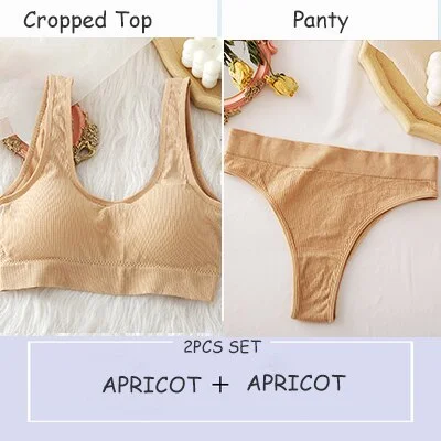 Women's Bra Set Sexy Cropped Top And Pantys Seamless Briefs For Girls Tank Top Thong Lingerie Suit Soft Underwear Sets 6 Colors