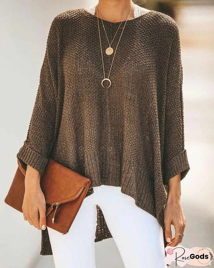 Knitted High Low Casual Tops