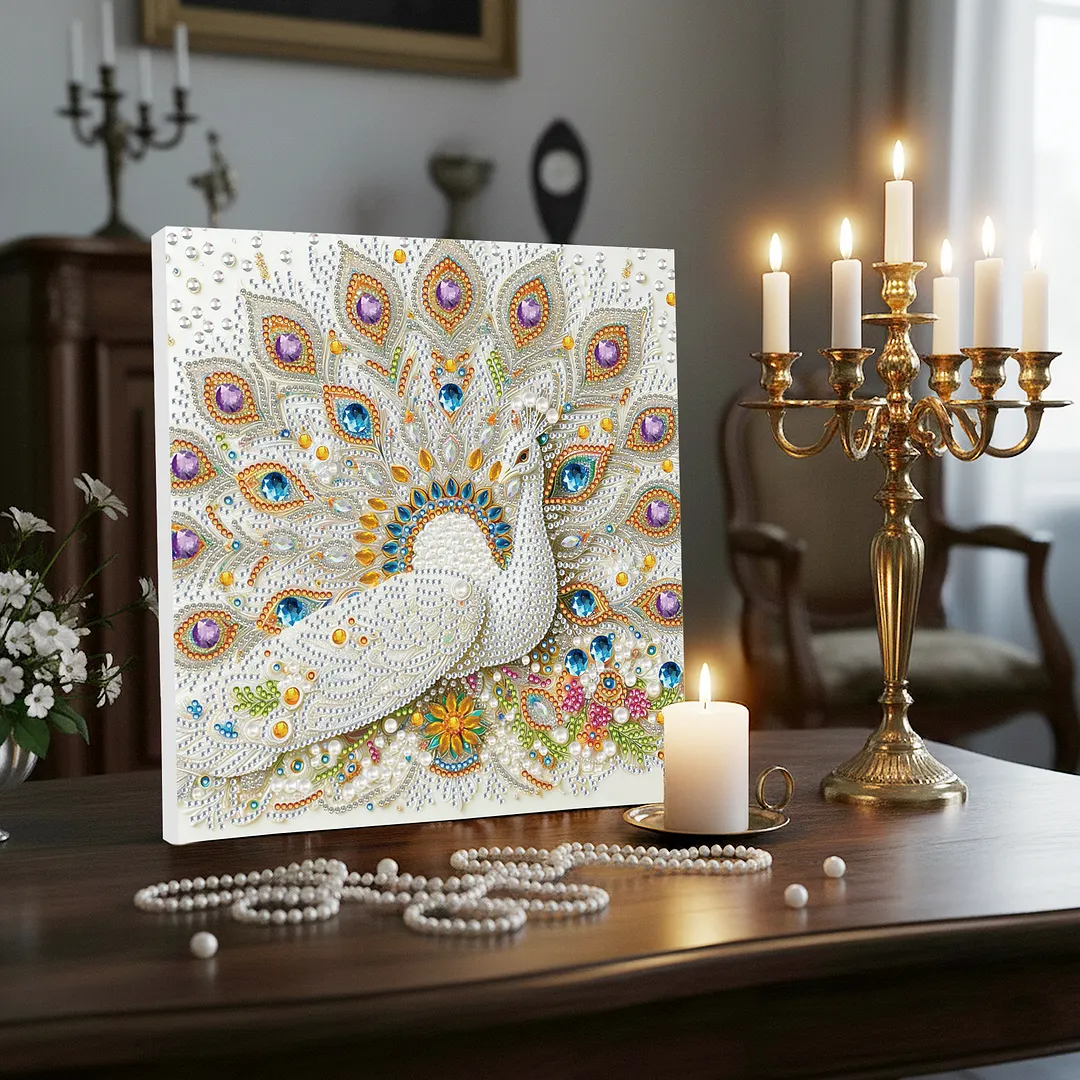 Peacock DIY Special Shape Drill Diamond Art Pearl Painting Kit with Frame 25x25cm Art Craft Pearl Diamond Painting for Adults Beginners Home Decor