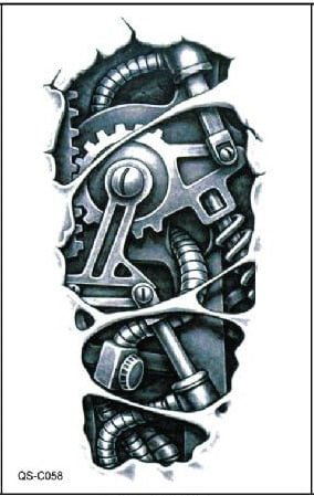 Temporary tattoos 3D black Robot mechanical arm fake transfer tattoo stickers hot sexy cool men spray waterproof designs C058