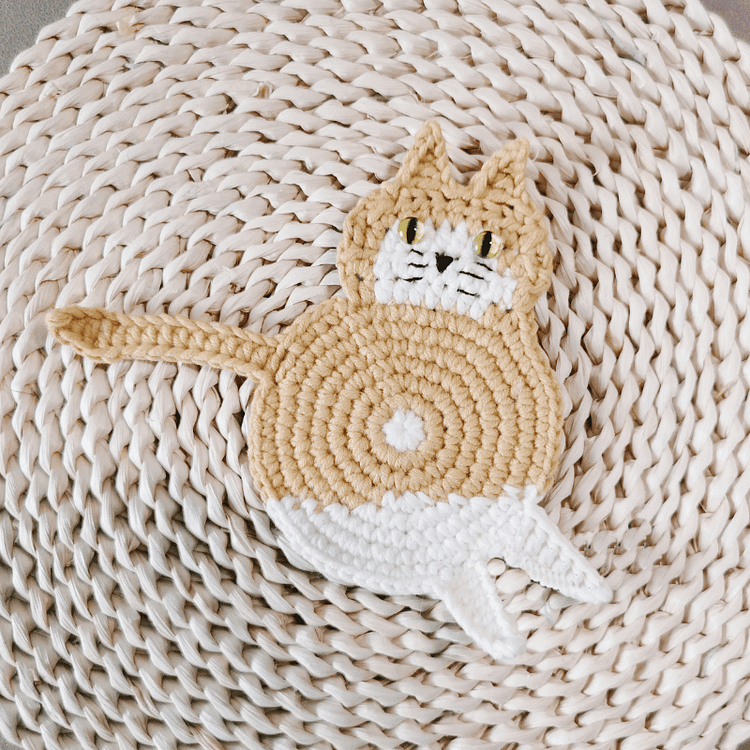  Lulusnow Handmade Beige Cat Crochet Coasters