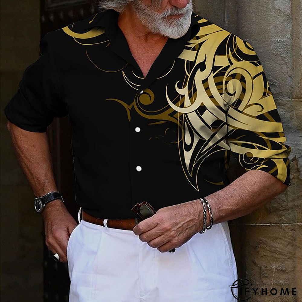 Men's Shirt Graphic Prints Totem Turndown White Yellow Green Gray Outdoor Street Long Sleeve Button-Down Print Clothing Apparel Sports Fashion Streetwear Designer | IFYHOME