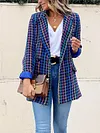 Urban Lapel Collar Buttoned Plaid Long Sleeve Fashion Blazer Outerwear