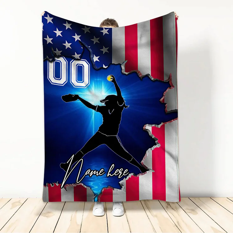 Personalized Softball Blanket with Name Customized Blanket | BKKid645