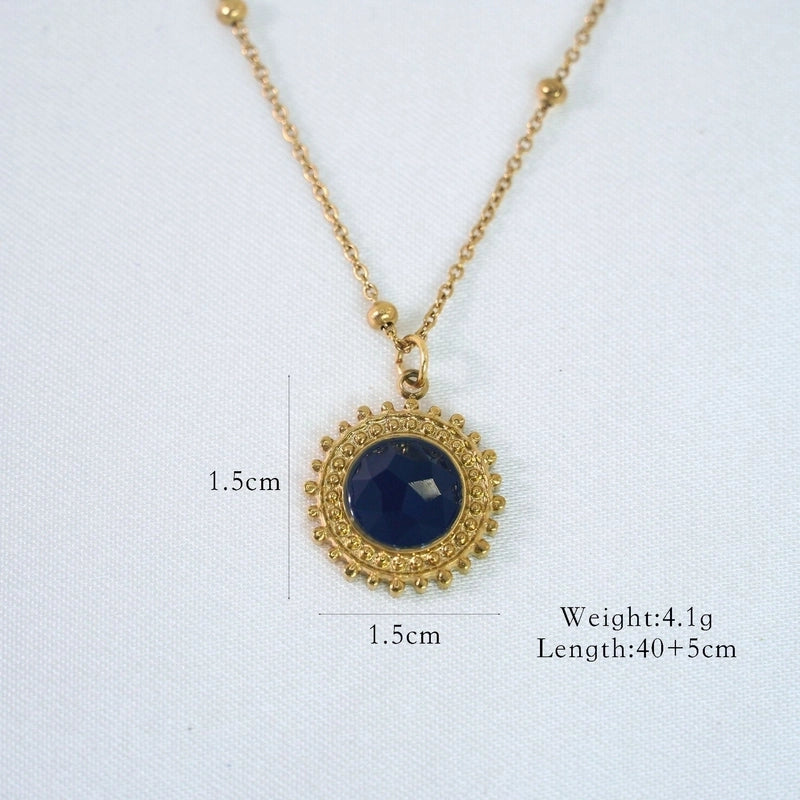 Minimalist Moon Natural Stone Titanium Steel Necklace In Bulk