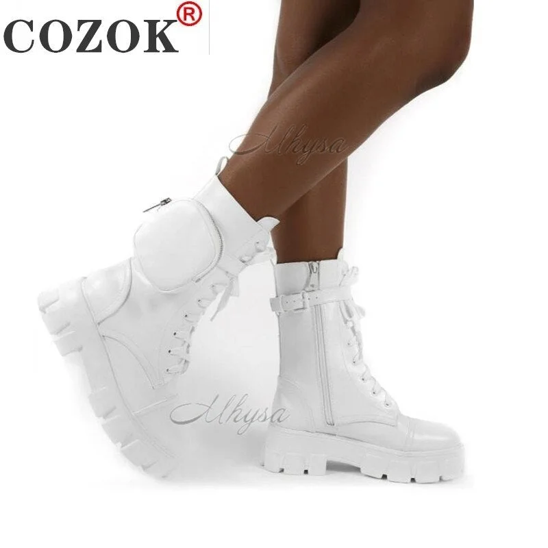 2022 New Chunky Boots Fashion Pocket Platform Boots Women Ankle Boots Female Sole Pouch Ankle Boots Women Botas Mujer Plus Size