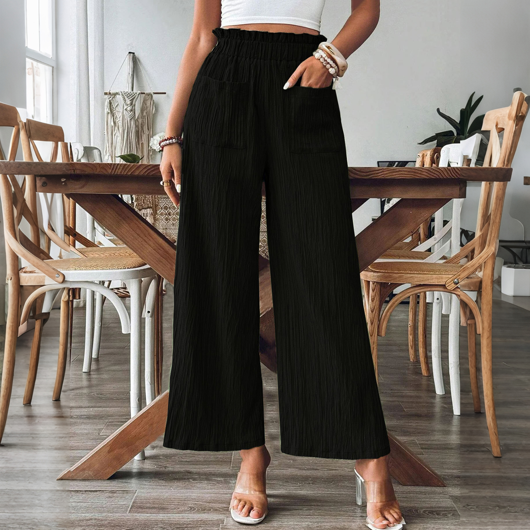 Comstylish Casual Loose Bud Waist Solid Color Linen Pants