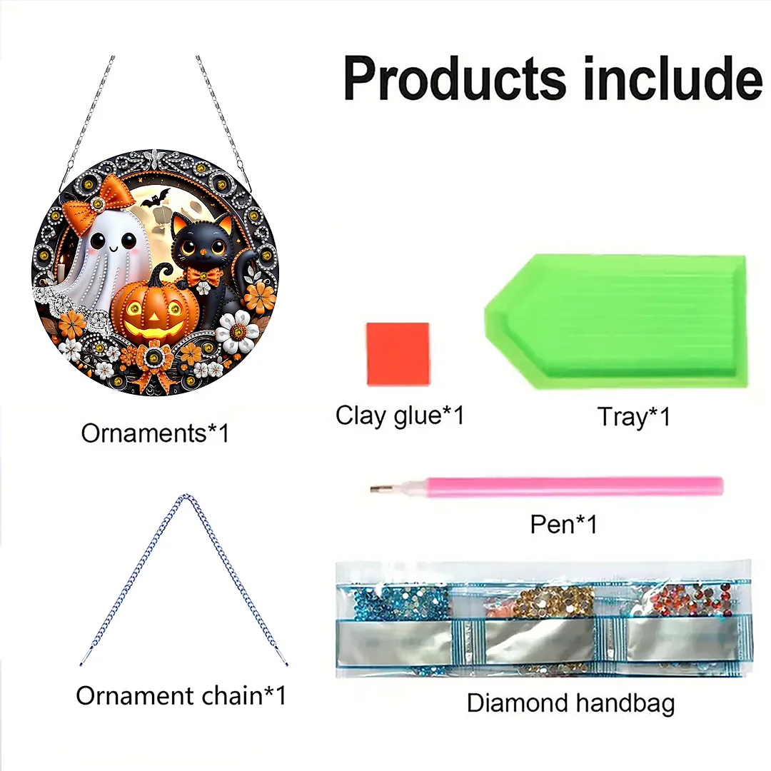 2D Flat DIY Halloween Diamond Art Pendant Double-Sided Diamond Painting Set