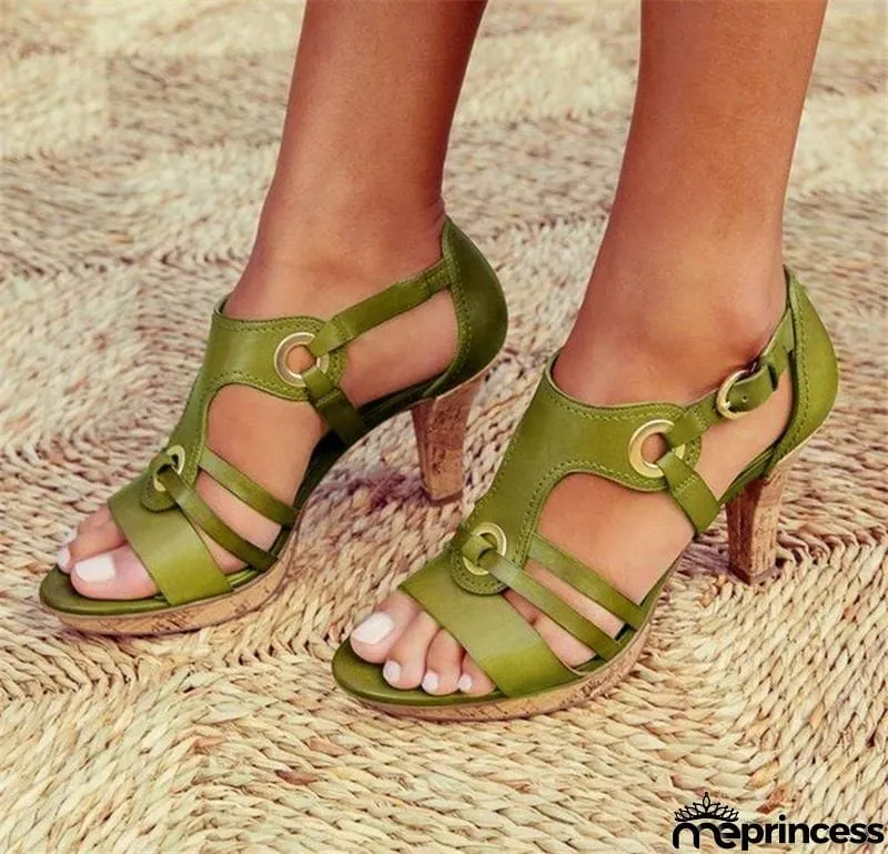 Women's Elegant High Heels Buckle Strap Sandals for Summer