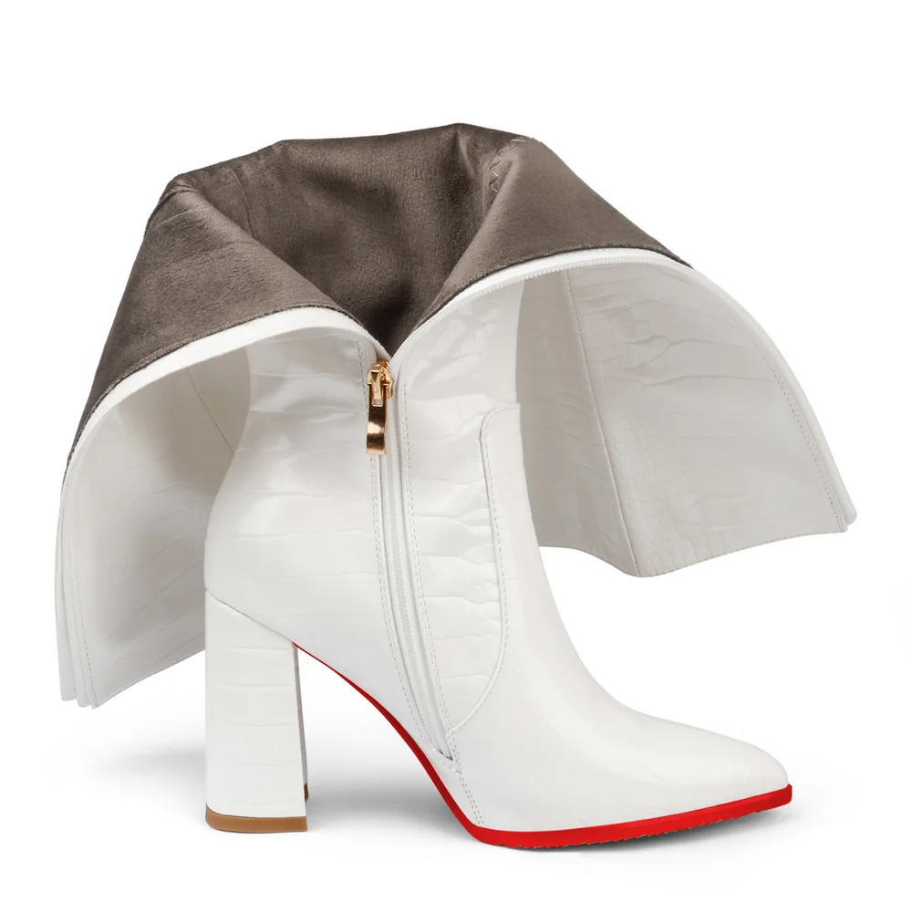 95mm Women's  Knee Boots Leather Red Bottom High Heels Mechanical Style Boots-MERUMOTE