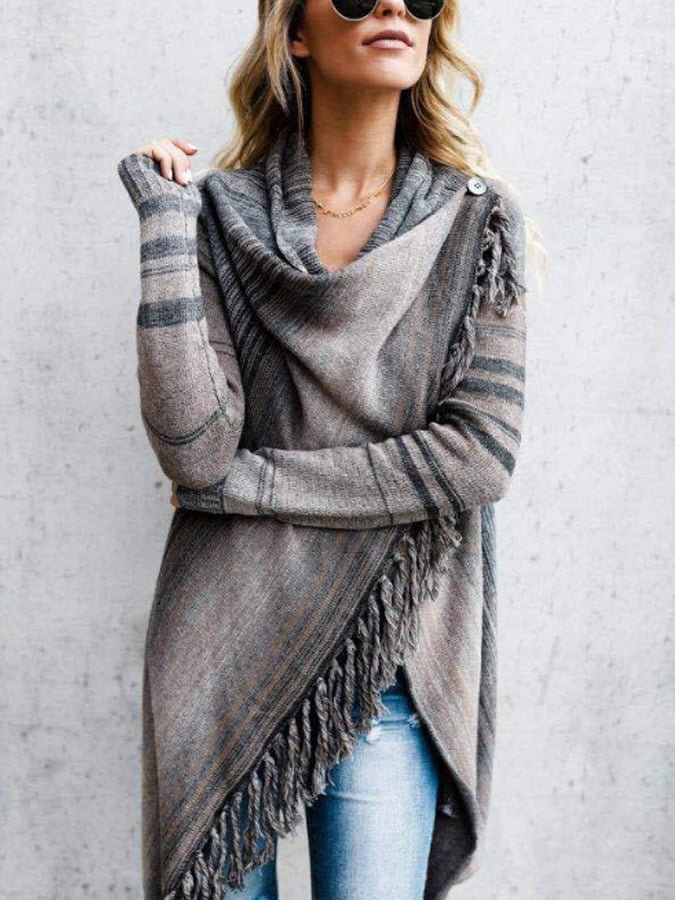 Women's Casual Vintage Tassel Stripe Coat
