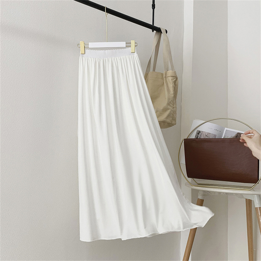 Cczzt 2025 Korean New Women Elegant Fashion Casual Solid Color Elastic High Waist Office A-line Skirt New Length 60/70/850/90/100cm