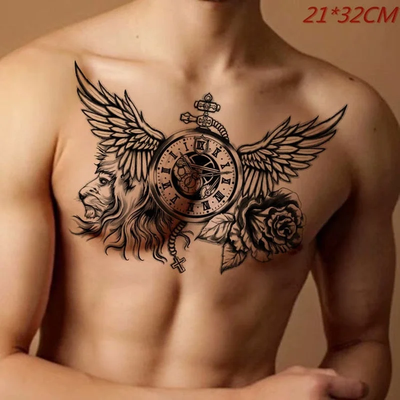 Devil Wings Skull Cross Tattoo Sticker Men and Women Back Chest Waterproof Flower Lion Body Art Fake Tattoo Cool Tattoo Sticker