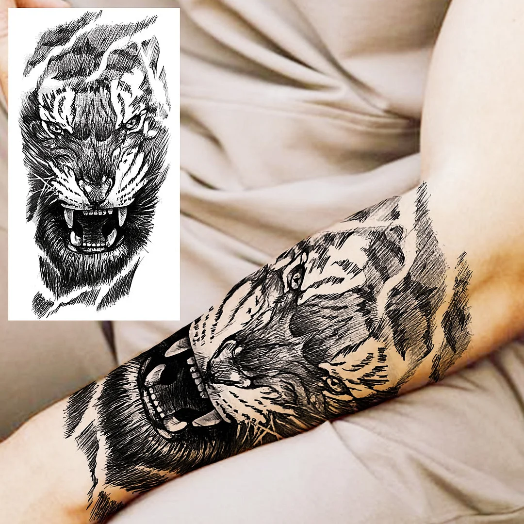 Praying Lion Cross Temporary Tattoos For Men Women Clown Wolf Tiger Flower Compass Fake Tattoo Sticker Forearm Waterproof Tatoos