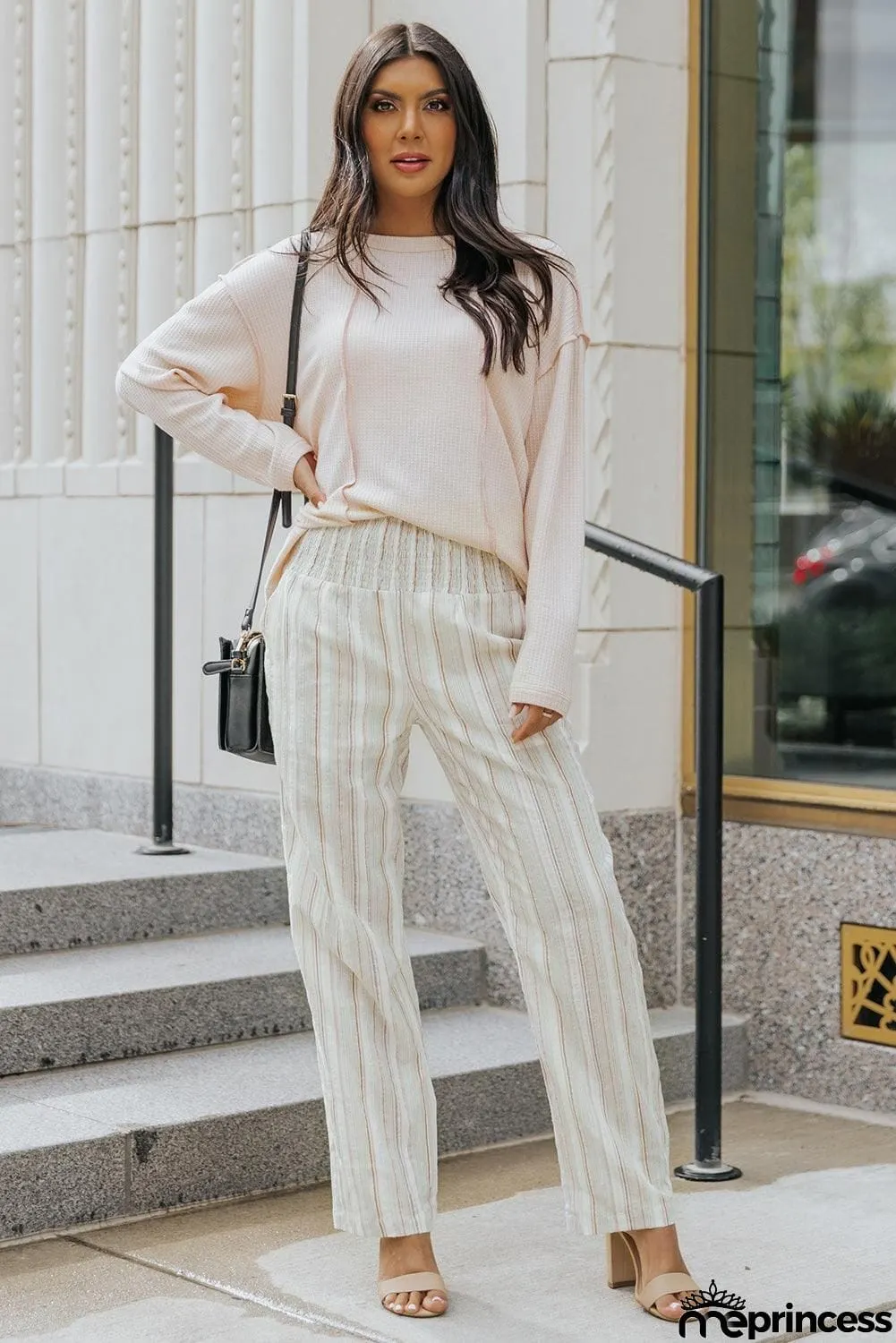 Striped Smocked Waist Wide Leg Pants