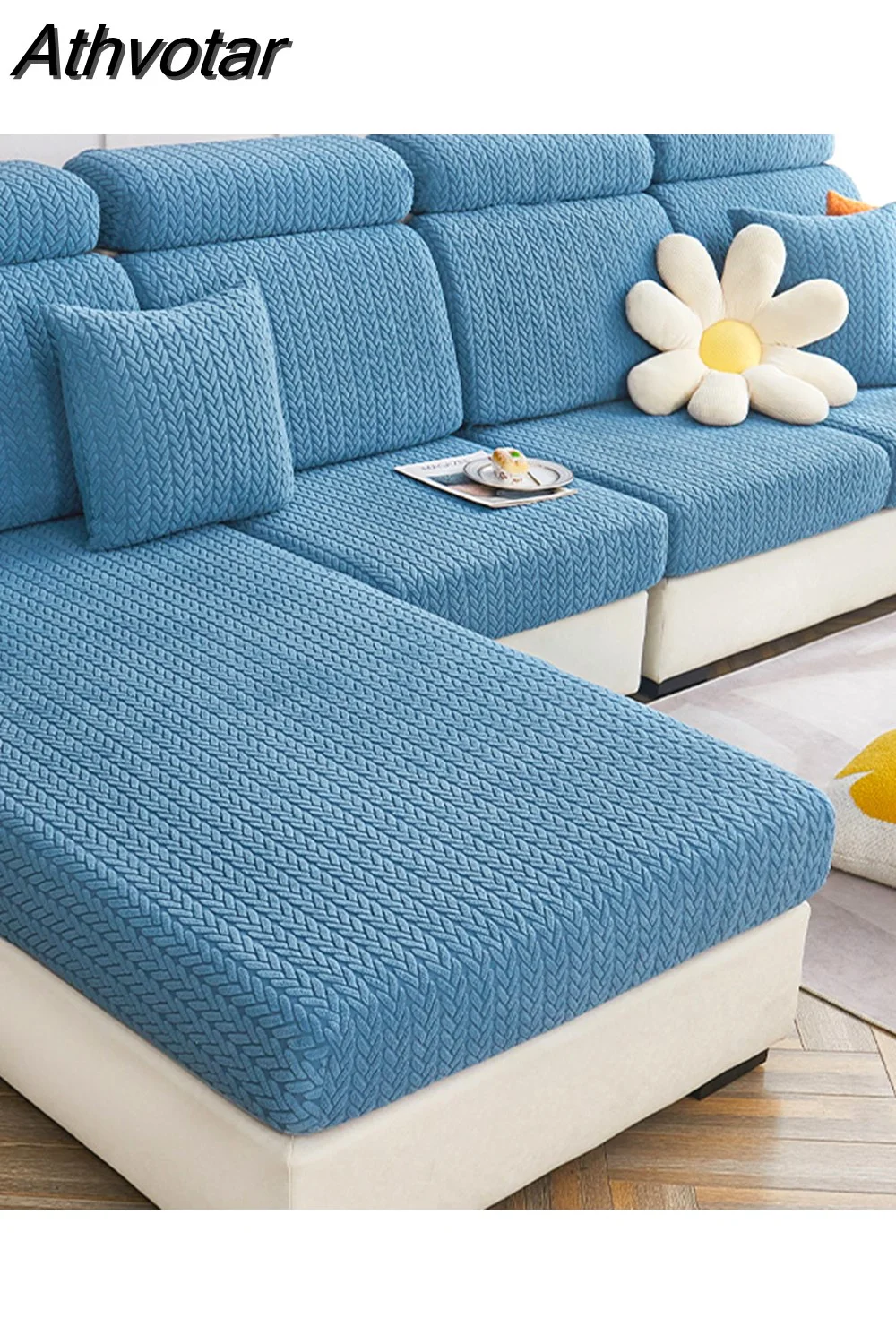 Athvotar Sofa Seat Cushion Cover for Living Room Wheat Head Pattern Elastic Thicken Corner Sofa Slipcover Furniture Protector