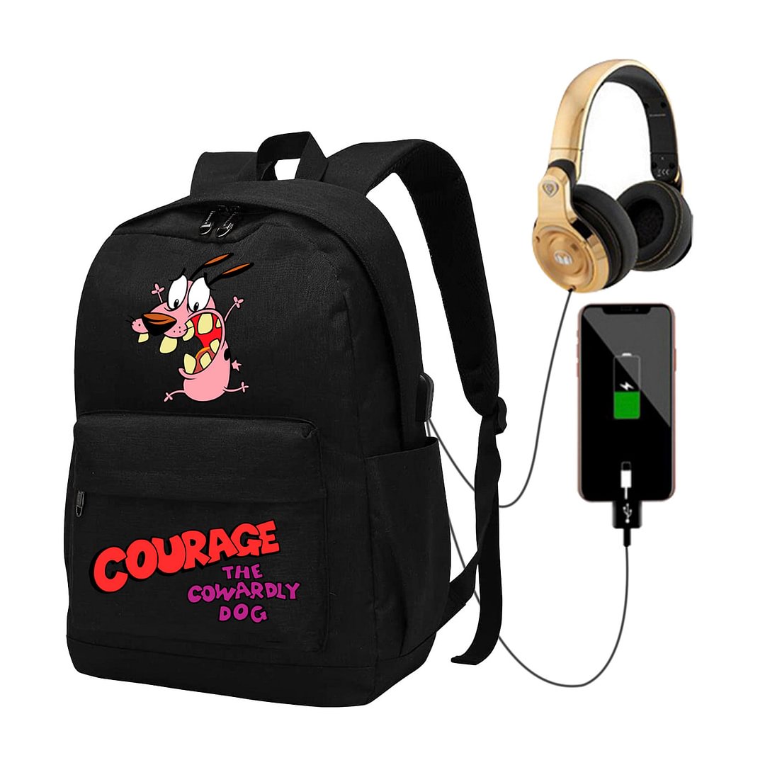 Courage The Cowardly Dog Backpack with USB Charging Port Travel Bag 17 inch for School