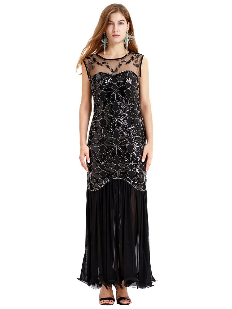 Mayoulove Flapper  Women's 1920s Gatsby Sequin Art Deco  Cocktail Flapper Dress-Mayoulove