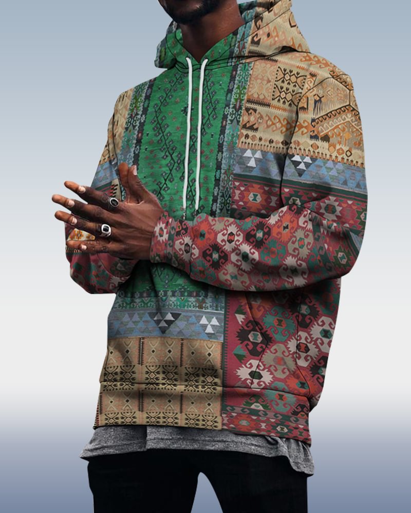 Men's Geometric Colorblock Hoodie 048