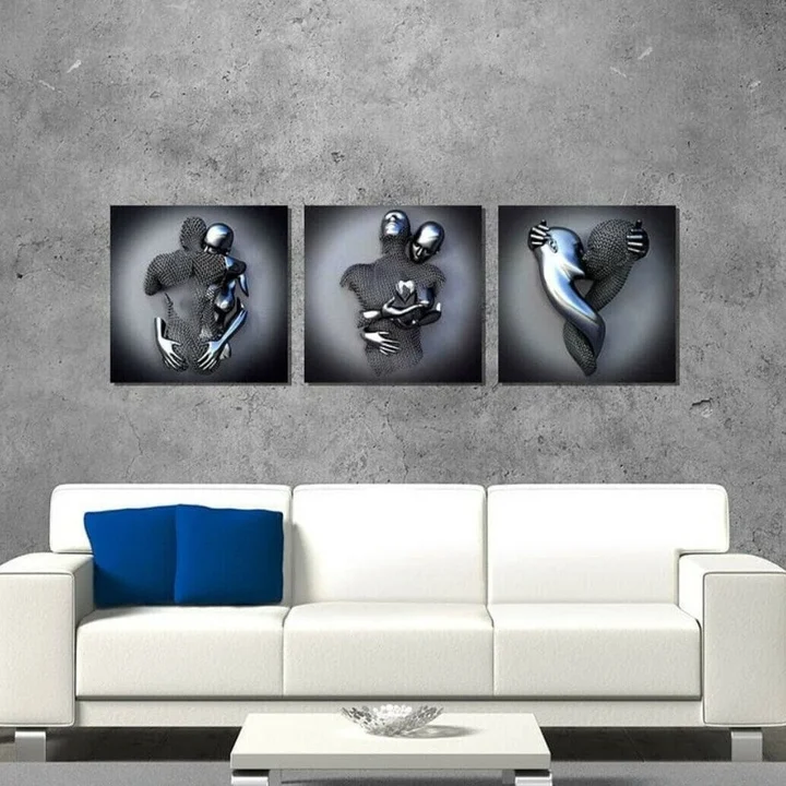 Love Heart Gray - 3D Art Wall-Silver丨Hug丨Love丨Kiss