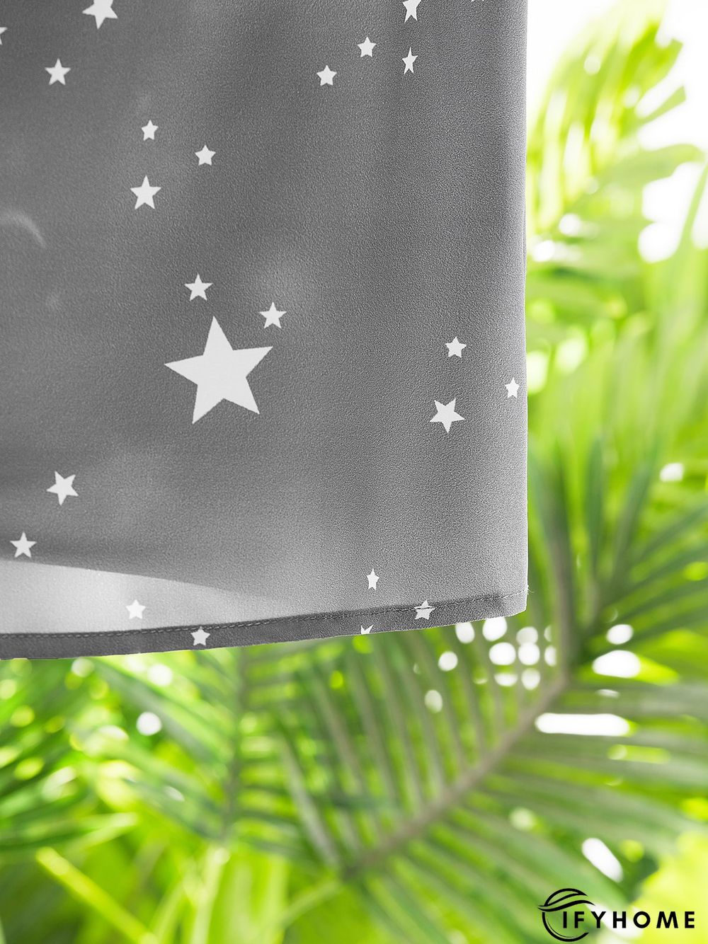 Gray Star&Moon Printed Stand Collar Half Sleeve Casual Shift Top | IFYHOME