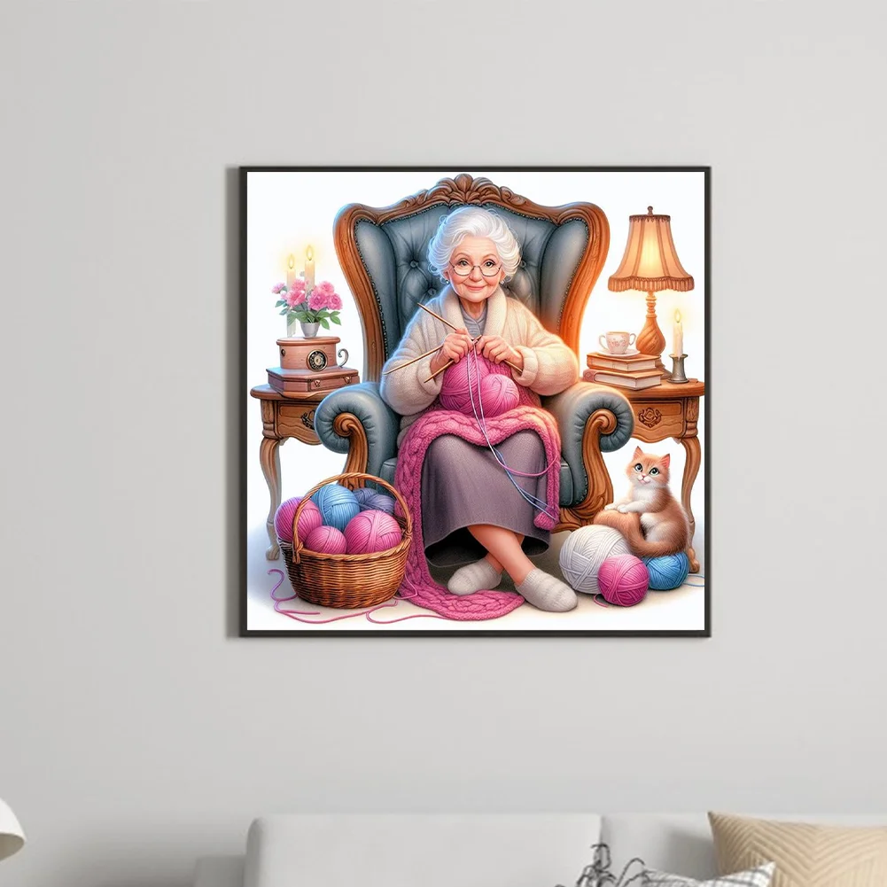 Diamond Painting - Full Round Drill - Knitting Grandma(Canvas|40*40cm)