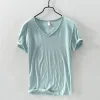 Cotton Linen Breathable Slim Solid Color Short-sleeved T-shirt