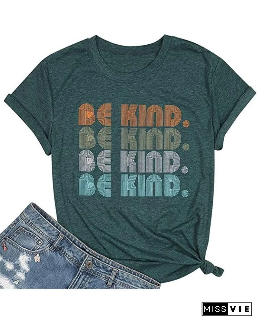 Multicolor Letter Print Short Sleeve T-shirt P13508