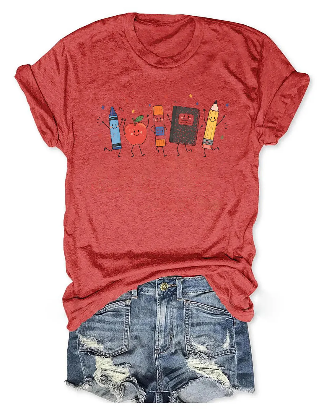 Cute Crayon Apple Pencil Notebook T-shirt