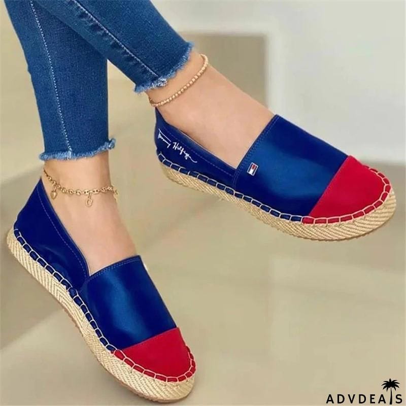 Casual Breathable Contrasting Low-Cut Flat Heel Canvas Loafers
