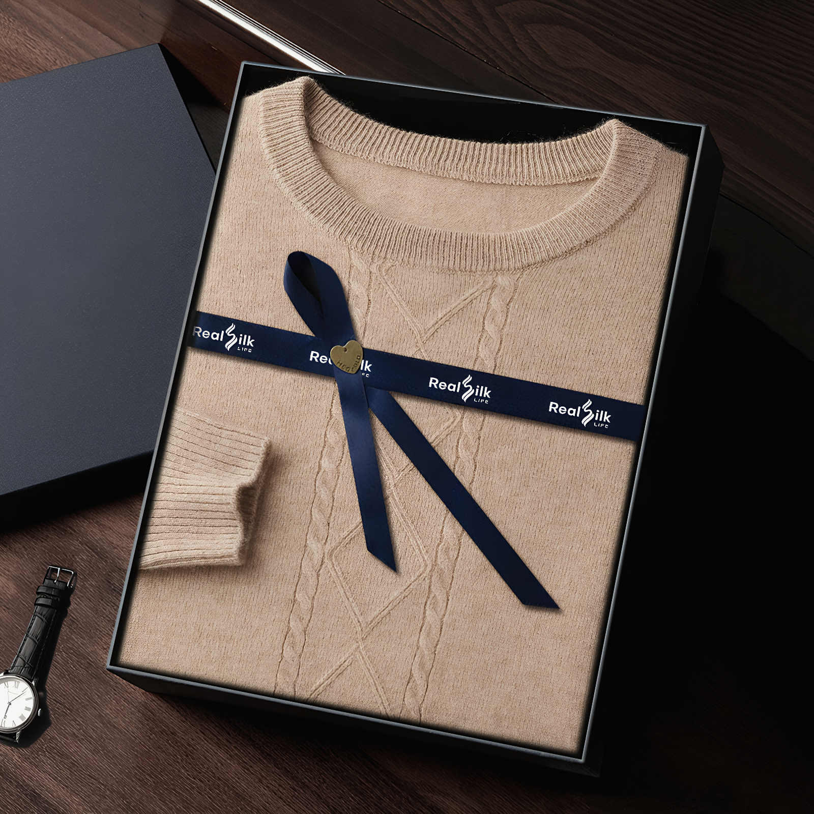 Crew Neck Soft Cashmere Sweater For Men REAL SILK LIFE