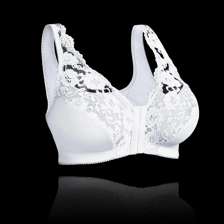 Front Hooks, Stretch-Lace, Super-Lift, and Posture Correction Bra, Front  Closure Wirefree Bra for Women (M,White)