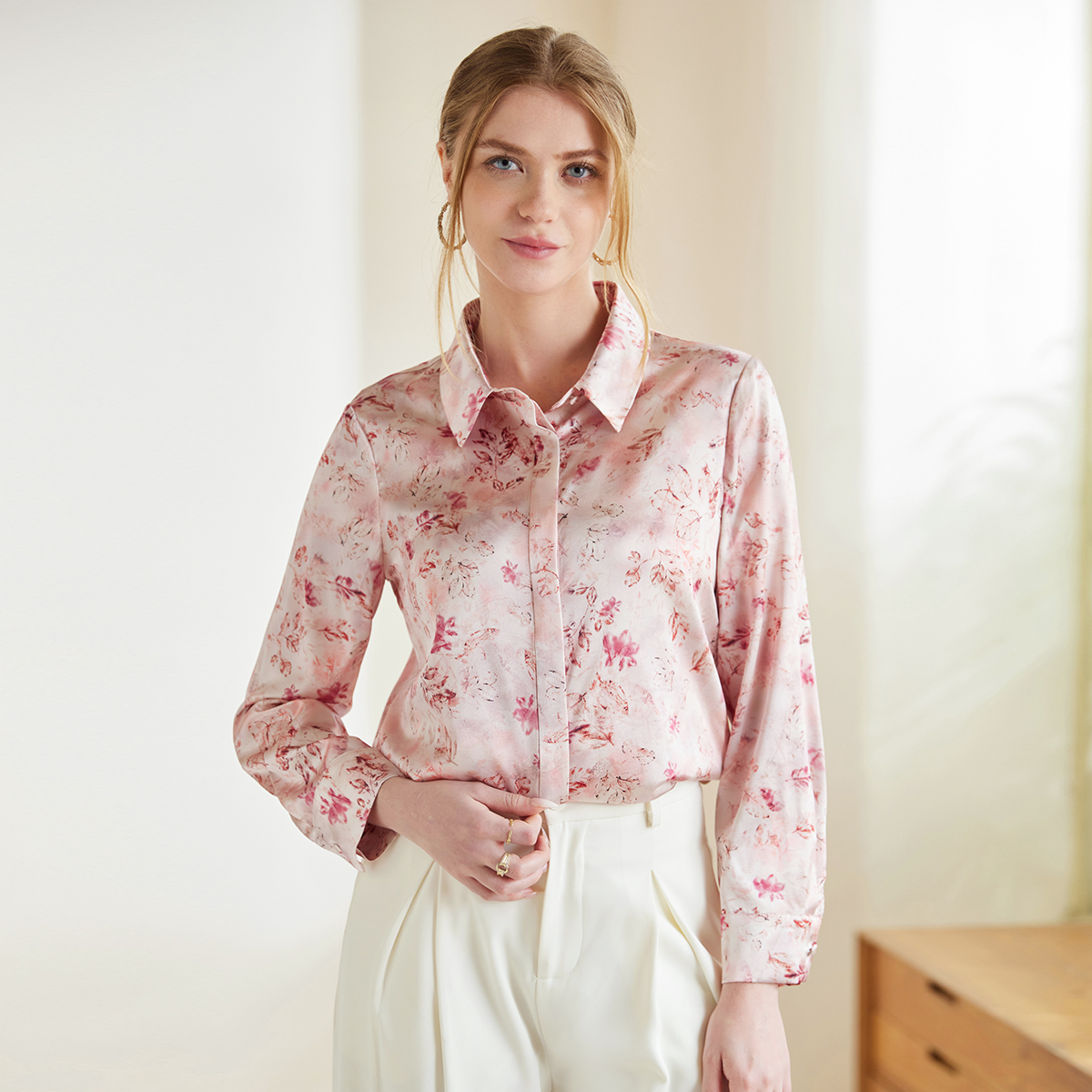 Pink Silk Floral Blouse Vacation Style REAL SILK LIFE