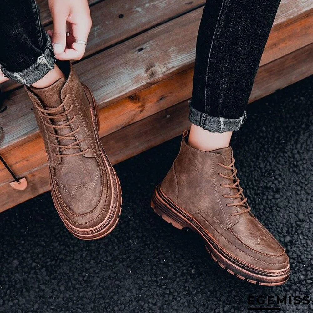 Ankle Men Boots Leather Retro Martin Boots Men Waterproof Tooling Boots Leisure | EGEMISS