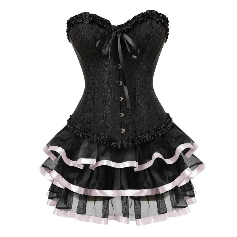 Sapubonva sexy corsets for women plus size costume overbust burlesque corset and skirt set tutu corselet victorian fashion gowns
