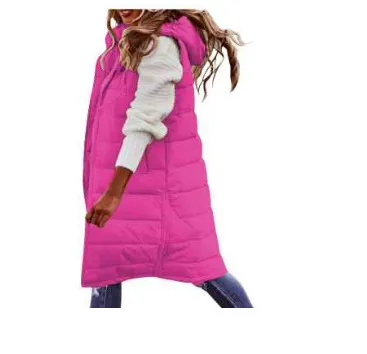 Brownm Brownm Casual Solid-Colored Hooded Sleeveless Sleeveless Vest Coat Q024