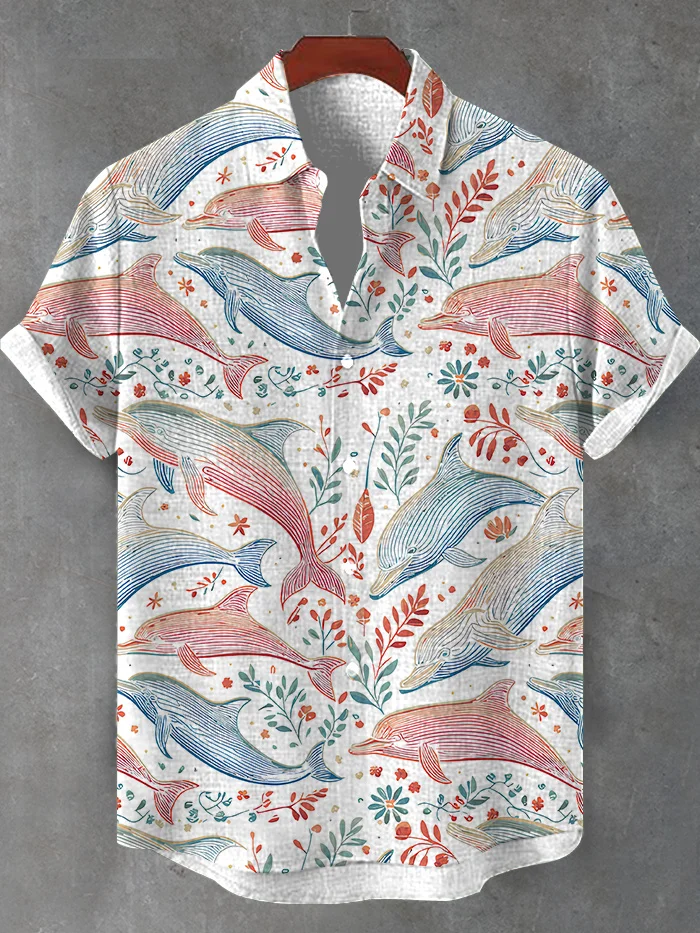 Men's Marine Art Whale Print Short Sleeve Shirt