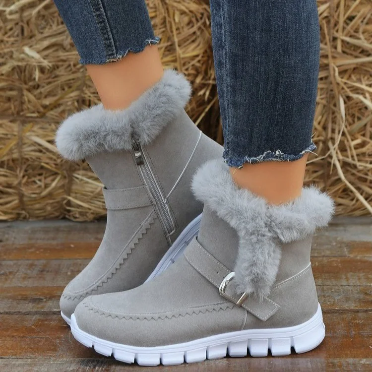 Fleece-lined Side Zipper Flat Snow Boots VangoghDress