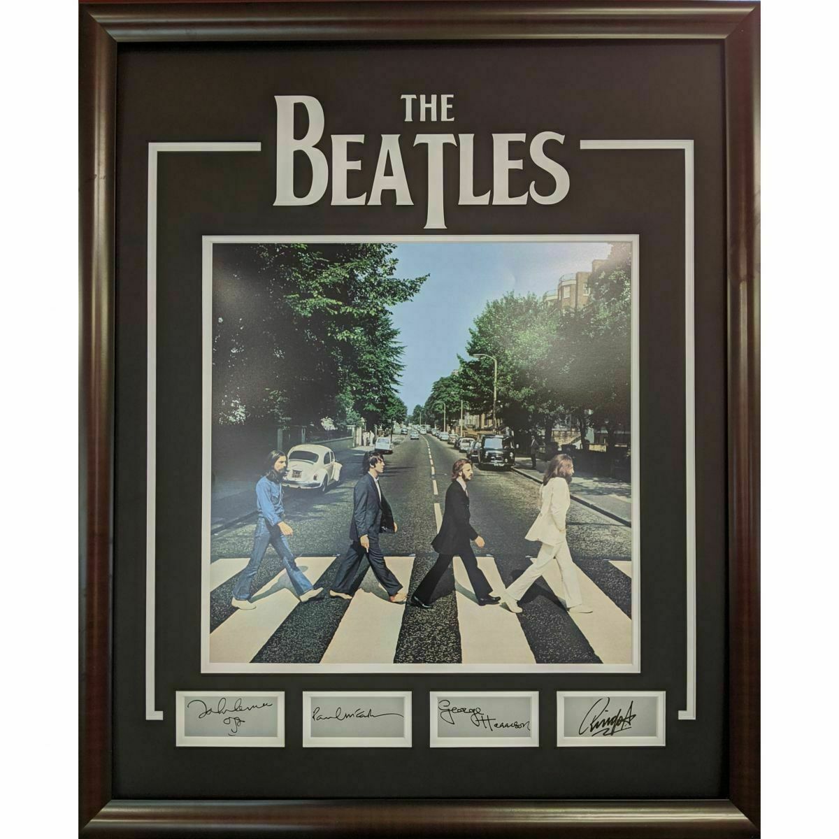 Framed The Beatles Laser Engraved Facsimile Autographed Abbey Road Album Photo Poster painting