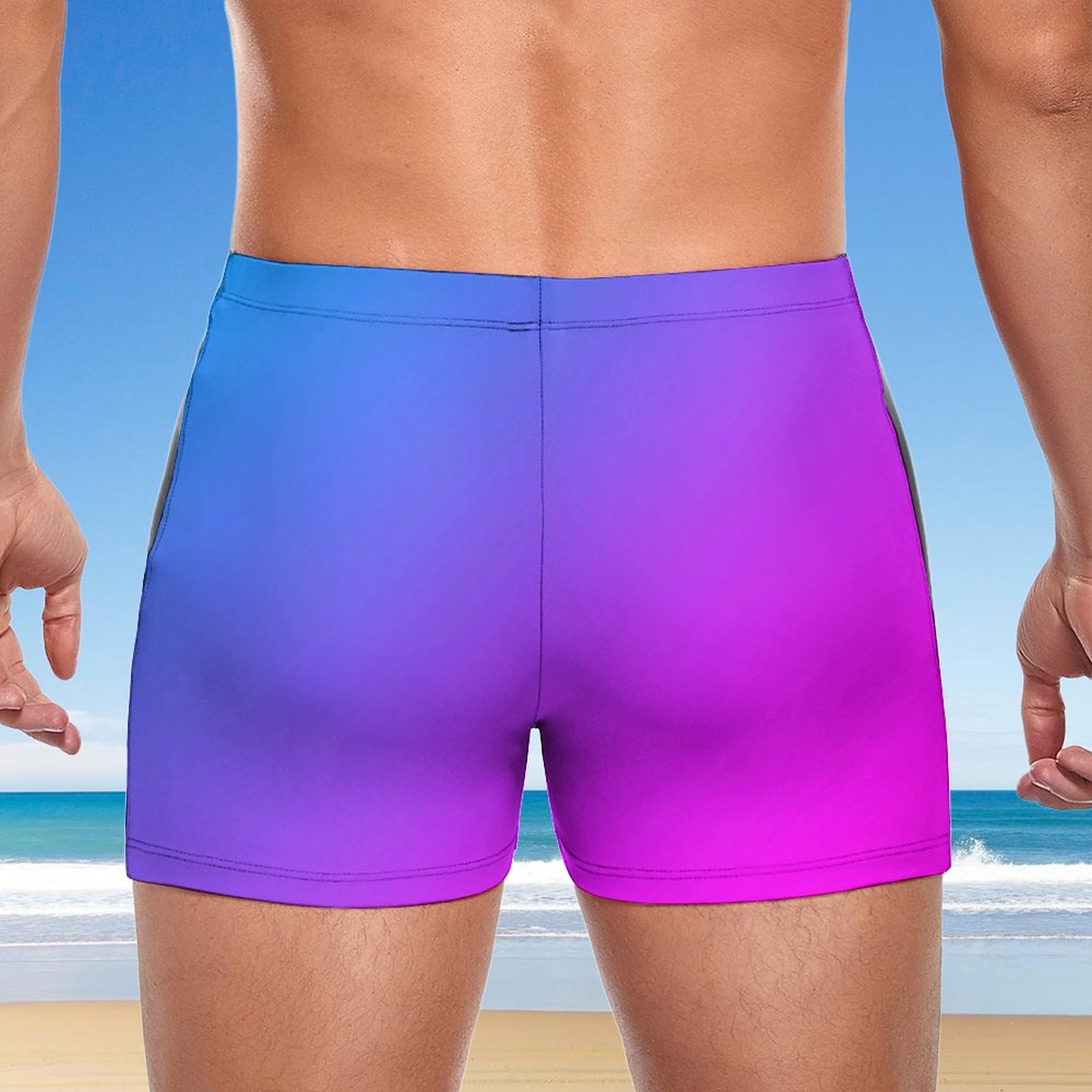 SFNEEWHO Aqua Blue And Hot Pink Miami Ombre Swim Brief Square Leg Mens Board Shorts Swimwear