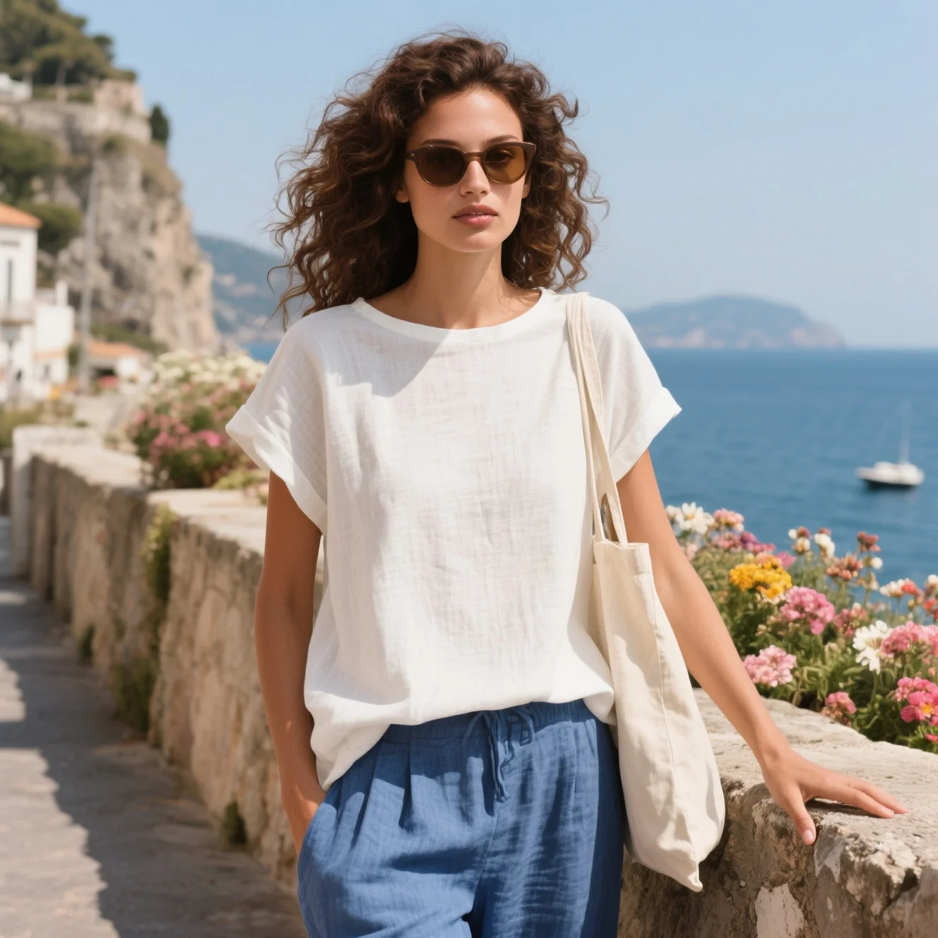 Women's Loose And Comfortable Round Neck Short-sleeved Linen Tops Daily Basic Home Leisure Breathable Tops