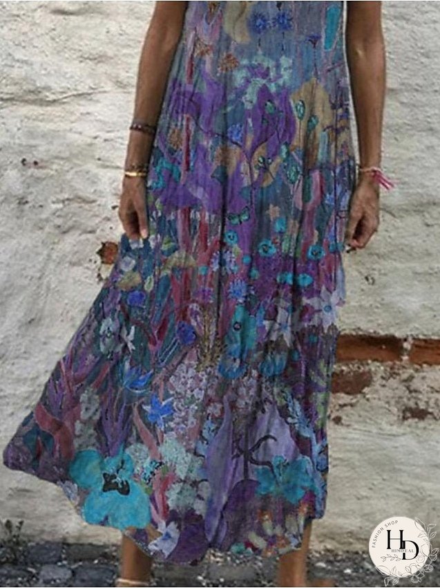 Casual Dress Shift Dress Long Dress Maxi Dress Wine Blue Green Short Sleeve Floral Print Spring Summer Crew Neck Basic Daily Vacation Weekend S M L XL XXL 3XL for Women