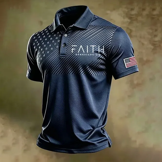 Men's Faith Flag Design Printed Polo Shirt