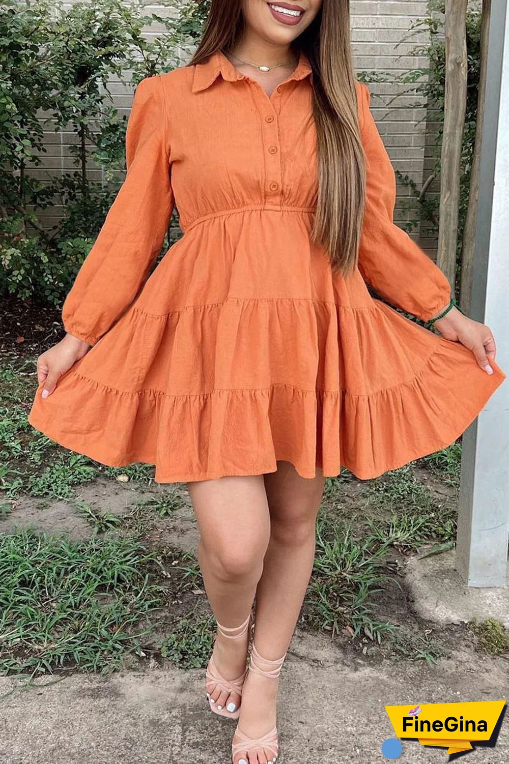 White Casual Solid Patchwork Buckle Fold Turndown Collar A Line Dresses