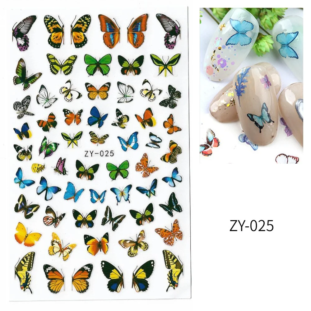 1 Sheet 3D Butterfly Nail Sticker Adhesive Slider Decals Colorful Nail Transfer Foils Wraps for DIY Nail Art Decoration